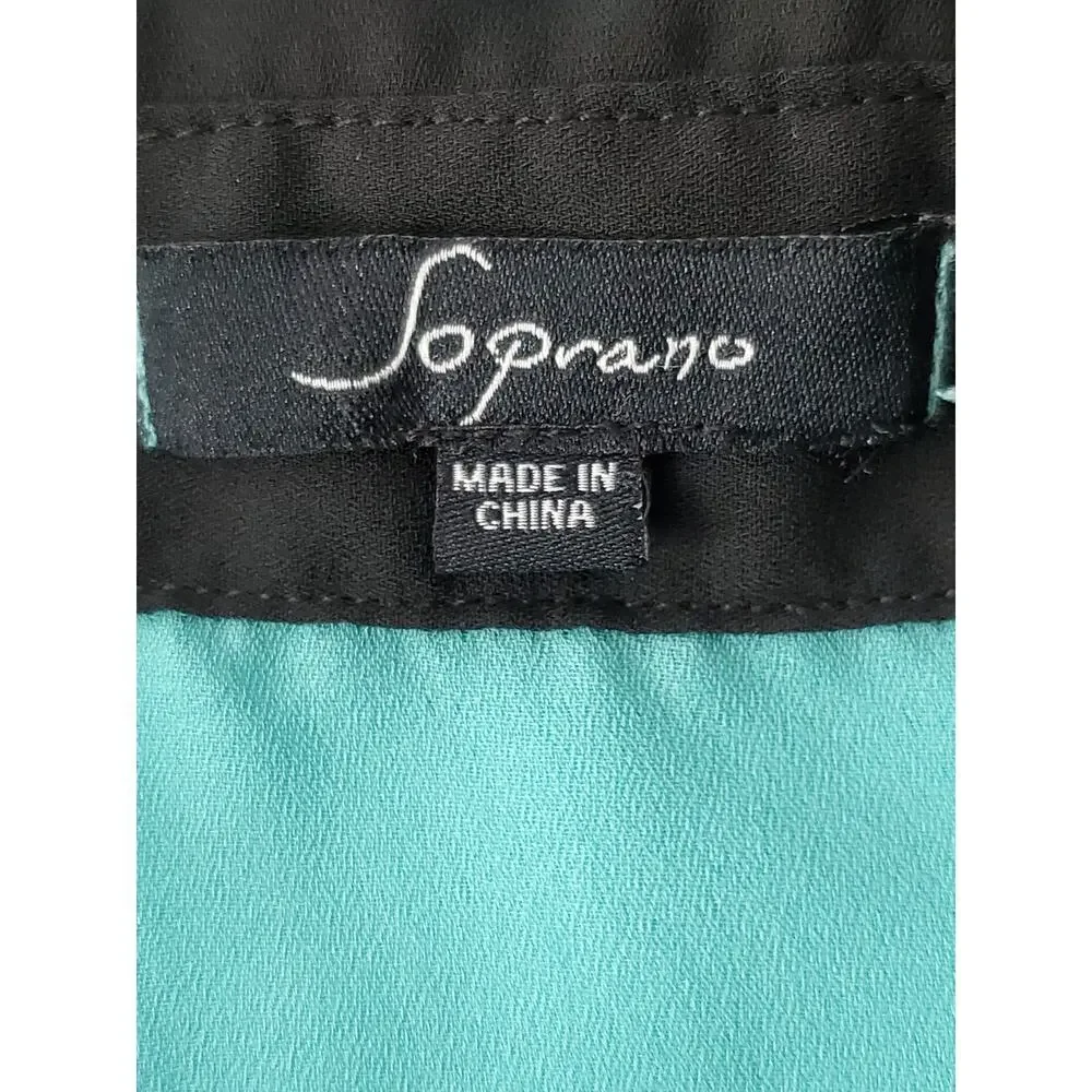 SOPRANO Women's Teal & Black Sleeveless Button Up Sheer Top w/ Rhinestones Sz M - Picture 9 of 10
